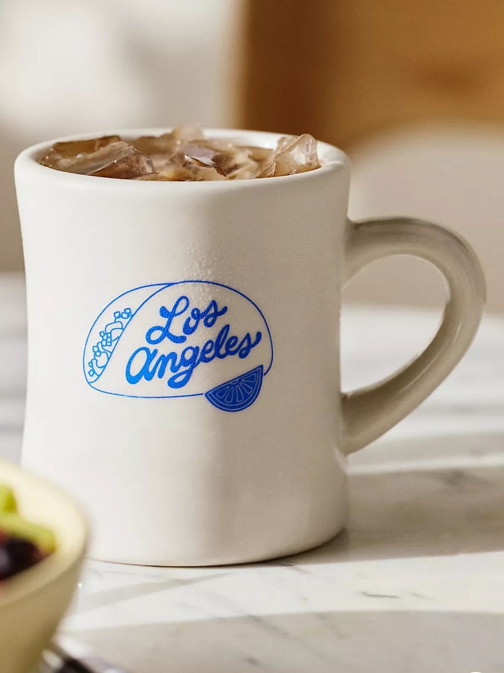 Anthropologie LA City Food Icon Mug Blue Print Los Angeles Taco